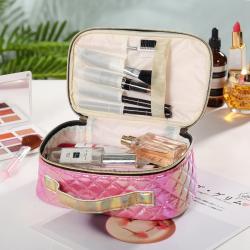 Portable Pu Lattice Fashion Women Makeup Case Laser Lattice Cosmetic Bags Toiletry Bag For Women