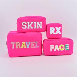 Keymay Personalized Chenille Letter Large Travel Makeup Bag Waterproof Zipper Purse Cosmetic Bag Custom Logo
