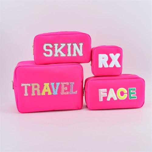 Keymay Personalized Chenille Letter Large Travel Makeup Bag Waterproof Zipper Purse Cosmetic Bag Custom Logo