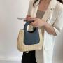 ZWY344 New Fashion Women Woven Handbag Colorblocking Elegant PU Handle Shopping Beach Bag Wholesale Daily Open Straw Bag
