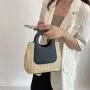 ZWY344 New Fashion Women Woven Handbag Colorblocking Elegant PU Handle Shopping Beach Bag Wholesale Daily Open Straw Bag