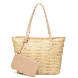 High Quality Designer Tote Handbags Handmade Natural Rattan Straw Beach Bags Ladies Fashionable PU Leather Custom Logo Polyester