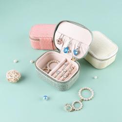 ZR590 Custom Logo Printed Small Travel Jewelry Box Popular Gift Leather Ring Earring Necklace Boxes Creative Storage Case