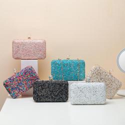 Colorful gravel embellished clutch bag chain shoulder bag elegant clutch evening bags for ladies