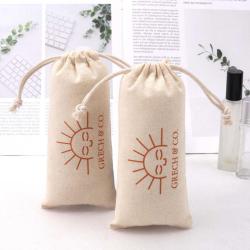 Custom Logo Printing Organic Small Cotton Sunscreen Cosmetic Packing Drawstring Bag Recycled Soild Gift Cotton Muslin Pouch