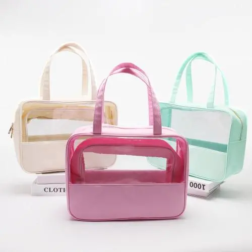 RTS Large Capacity Clear Makeup Bags With Chenille Letter Patches Waterproof Beach Transparent Toilet Cosmetic Bag with Handle