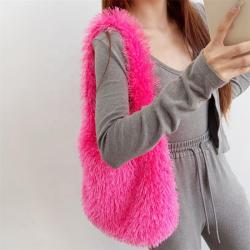 New Plush Shoulder Bag Faux Fur Hobo Bag Large Capacity Marshmallow Macaroon Color Handbag Fashion Bags