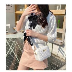 HR433 Printed Wide Shoulder Strap Crossbody Small Square Bag Women Wave Pattern Embroidered Bag PU Leather Camera Storage Bag
