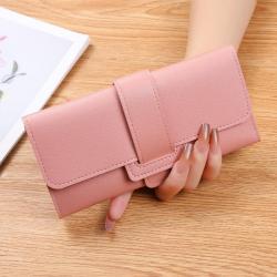 Hot Selling Women's Wallet Ladies Long Trifold Flap Coin Purse Multifunctional Card Bag Buckle Leather Wallet Coin Purse