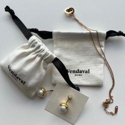 Custom Logo Printed Drawstring Cotton Canvas Jewelry Bag Small Canvas Gift Jewelry Pouch