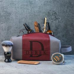 Custom Retro Travel Toiletry Bag for Men Large Capacity PU Canvas Water-resistant Shaving Bag for Toiletries Accessories