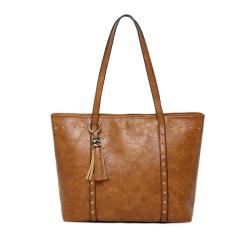 OEM1002  Women Handbag New Fashion Design Shoulder Bag with Tassel PU Leather Solid Large Tote for Shopping Storage Bag