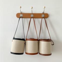 2024 New Design Simple Canvas  Bucket Bag Ladies Hand Shoulder Bag Coffee Brown Black Bucket Bag For Ladies