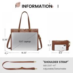 Laptop Bag for Women Vintage PU Leather Work Tote Bag 15.6 inch Business Office Computer Hand Bag Waterproof Shoulder Handbags