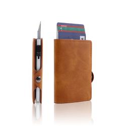 Designer Leather Metal Card Holder RFID Aluminum Wallet Business Leather Pop Up Credit Card Holder Wallet