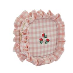 New Arrivals Factory Wholesale Top Quality Pink Personalized Gingham Toiletries Mini Cosmetic Bag Plaid Travel Pouch