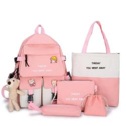 HR306 Hot Selling Five Piece Student Backpack Color Canvas Backpack Fashionable Campus Splash Proof Backpack for Students