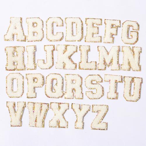 Stock White Cream Self Adhesive Multi Color 3M Backing Chenille Patches Set A-Z for Bags Backpacks Clothing Letters Patches