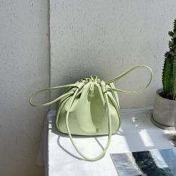Korean Summer Women New Macaron Color Shoulder Bag Fashion PU Leather Handbag Soft Side Drawstring Pleated Small Square Bag