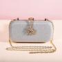 Wholesale popular glitter fabric box clutch bag bling elegant evening bags woman clutches metal chains crossbody bags pochette femme