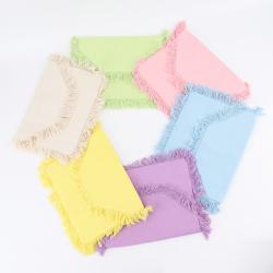 Girls Candy Color Cute Bags Handy Clutches Pouch Lady Flat Envelope Clutch Bag Cotton Fringe Tassel Women's Canvas Clutch Purse