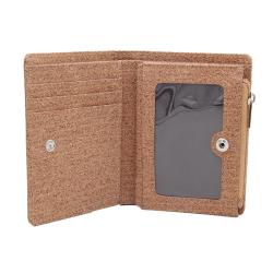 Real Cork Leather Wallet Zipper Around Mini Women Purse With Coin Pouch