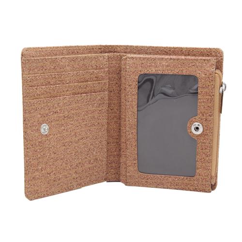 Real Cork Leather Wallet Zipper Around Mini Women Purse With Coin Pouch