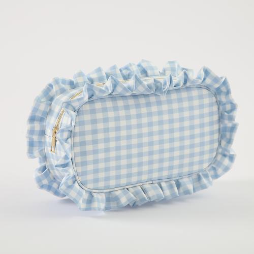 Wholesale High Plaid Lace  Ruffle Cosmetic Bagzipper pouch  Cosmetic Pouch Personalized Lightweight  Pouches Cosmetic Bags