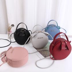 Wholesale Hand-held Makeup Crossbody Bag Pu Leather Zipper Single Shoulder Bag Pure Color Cute Little Round Bag