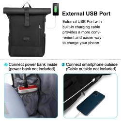 2023 LOVEVOOK Stylish roll top backpack University school boys girls Anti-Theft Bag travel business laptop backpacks with usb