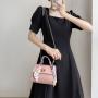 Women's Autumn New Silk Scarf Handbag Pu Leather Solid Color Shoulder Bag Chain Lock Small Square Bag