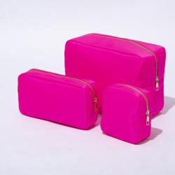 Stock New Hot Pink 4 Pieces RTS Nylon Makeup Bag Toiletry Bag Portable Pouches Accessory For Women Girl Cosmetic Organizer Bag