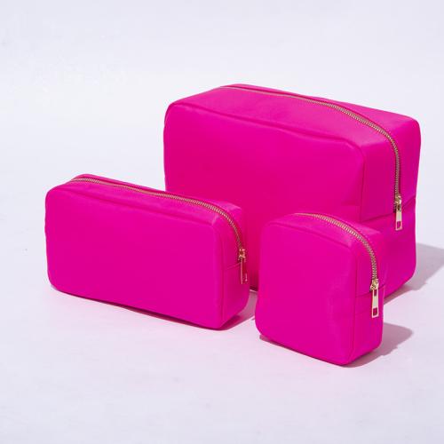 Stock New Hot Pink 4 Pieces RTS Nylon Makeup Bag Toiletry Bag Portable Pouches Accessory For Women Girl Cosmetic Organizer Bag