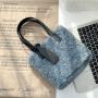 New Fashion Plain Tote Bag Luxury High Quality Soft Plush Hand Bag Simple Lovely Small Faux Fur Tote Bag