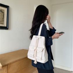 New product Fashion Canvas shopping bags Casual soft Ladies crossbody bag Drawstring Ruffles Simple shoulder bag
