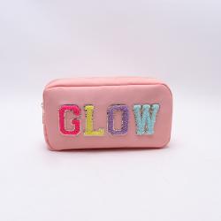 Keymay Embroidered Letter Cosmetic Bag High Quality Nylon Pouch Custom Personalized Make Up Bag Women Makeup Accessories