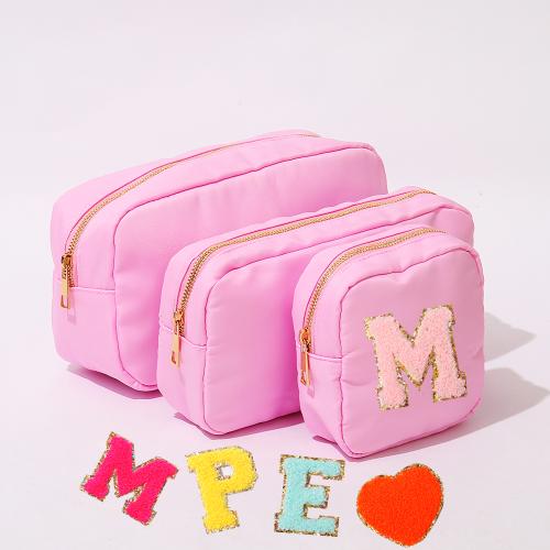 Keymay Custom Logo Personalized Makeup Pouch Waterproof Nylon Travel Accessories Embroidery Letter Cosmetic Makeup Bag