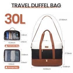 3pcs Travel Garment Duffel Bag with Transparent Toiletry Pouch Overnight Bags Carry on Nylon PU Weekender Bag with Packing Cubes