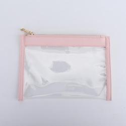 Custom Wholesale Ladies Bridesmaid TPU Leather Clear Zipper Travel Cosmetic Bag Storage Organizer Clutch Bag PVC Flat Zipper Bag