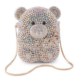 2024 Custom Bear Crystal Evening Shoulder Bag For Women Luxury Cosmetic Clutch Rhinestone Evening Bags