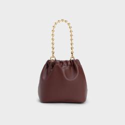 Wholesale Custom Women Handbags Nice Quality Soft Vegan Leather With Nice Gold Chain Fashion Drawstring Bucket Bag