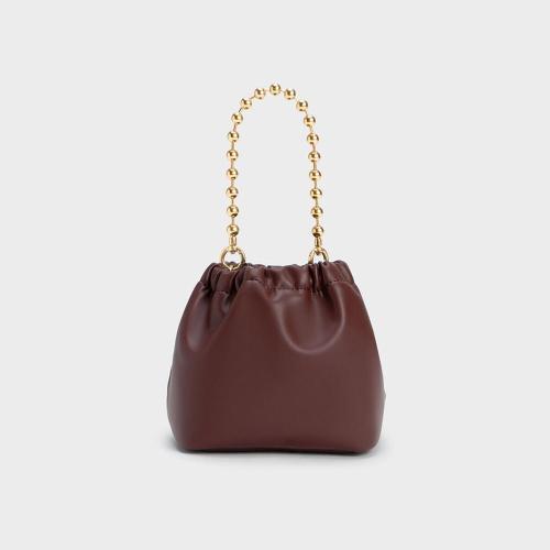 Wholesale Custom Women Handbags Nice Quality Soft Vegan Leather With Nice Gold Chain Fashion Drawstring Bucket Bag