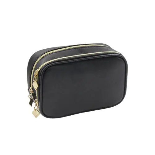 Custom double layer cosmetic bag dopp kit brushes wash bag eco saffiano PU leather make up bags