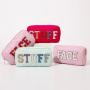 Keymay Stock Blue Waterproof Nylon Travel Chenille Towel Embroidery Patches logo Pink Small Mini Cosmetic Bags