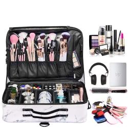 Travel Makeup Train Case Makeup Cosmetic Case Organizer Portable Artist Storage Bag with Adjustable Dividers for Cosmetics