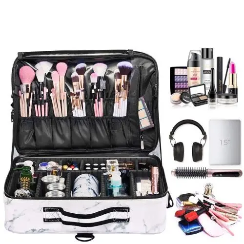 Travel Makeup Train Case Makeup Cosmetic Case Organizer Portable Artist Storage Bag with Adjustable Dividers for Cosmetics