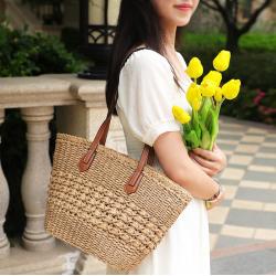 2024 simple hollow out paper straw woven bags casual fashion shoulder beach bag simple generous woven handbag women's bag