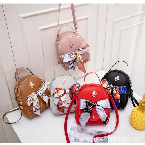 Bags for women ladies backpack 2024 factory wholesale small backpack fashion pu leather silk scarf shoulder bag