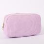 RTS Soft Corduroy Recycled White Color Large Cosmetic Personalized Makeup Bag With Custom Glitter Chenille Patch Logo