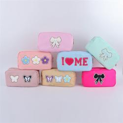Keymay RTS Personalized Chenille Patches Multi-colors Waterproof Nylon Travel Organizer Makeup Cosmetic Bag Zipper Pouch Bag
